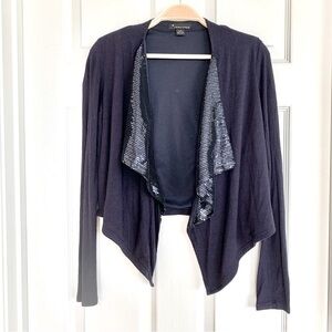 F21 Navy Blue Sequin Lapel Detail Knit Lightweight Cardigan Topper